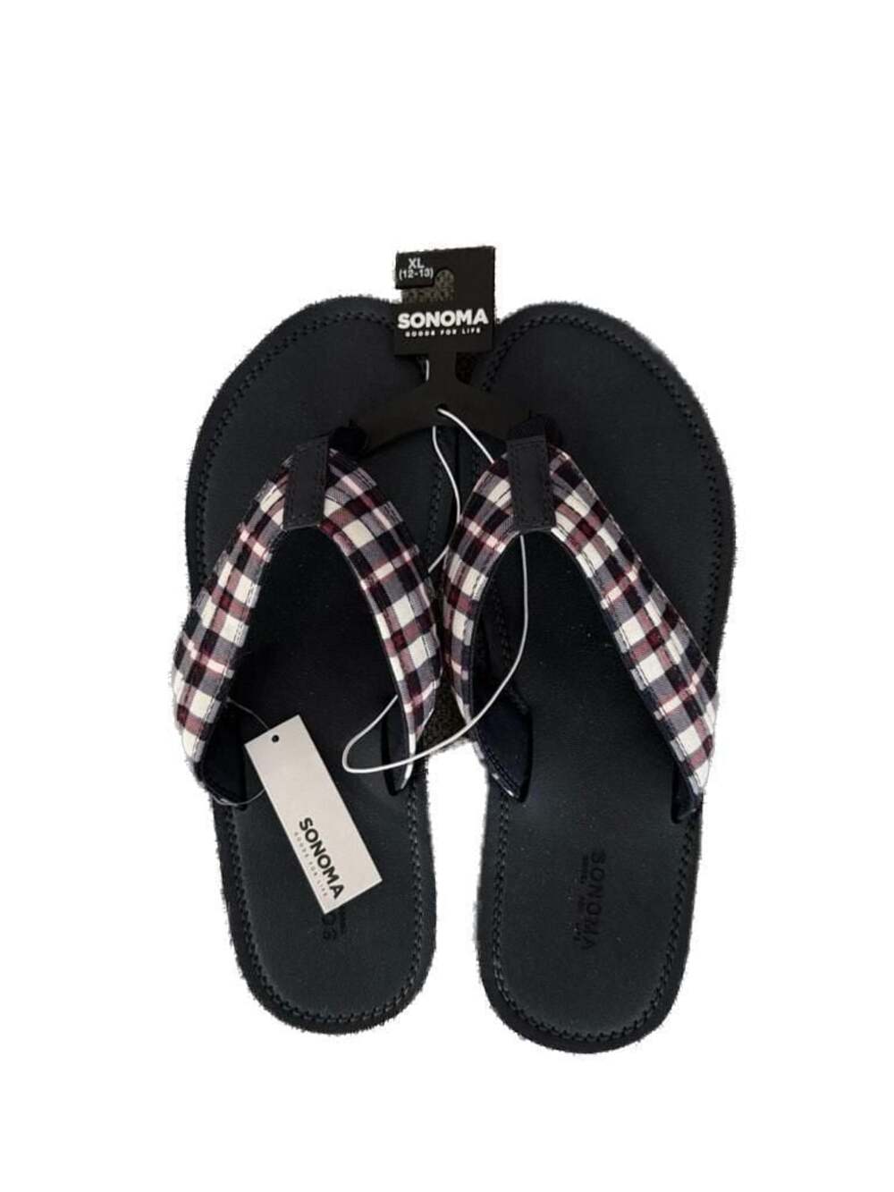SONOMA Goods for Life Men's XL (12-13) Navy Blue Plaid Thong Flip Flop Sandals